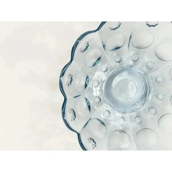 Fenton Signed Art Glass Ice Blue Priscilla Moon n Stars Scalloped Vintage Bowl - Picture 3 of 8